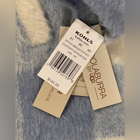 KOOLABURRA by UGG NWT XXL Midi Coat Dusty Sky Blue Plaid Removable Sherpa Collar - Picture 7 of 16